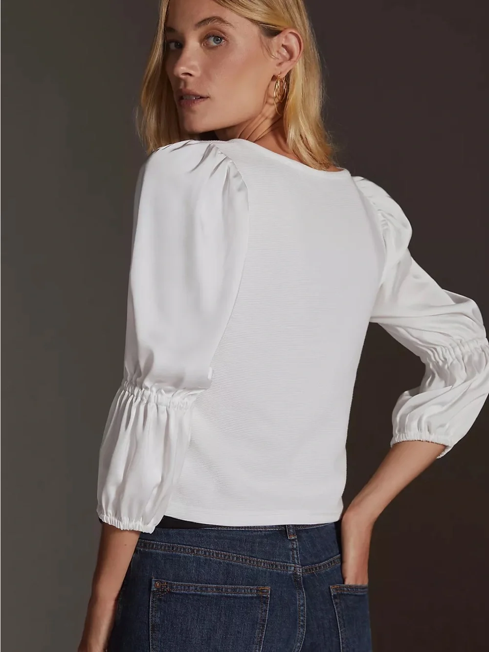 Anthropologie Maeve White Ribbed Satin Tiered Crop Top - M